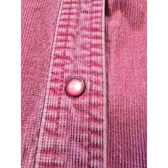 VTG Eddie Bauer Pink Corduroy Pearl Snap Button Down Shirt Women’s Large - Picture 7 of 16